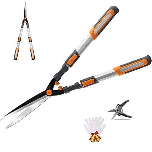 AIRAJ Teleskop Heckenschere Manuell 75-88CM,Kostenlose Handschuhe und Gartenschere,Stahlklinge SK-5,Ergonomischer Griff,Leicht zu Schneidende Hecken und Büsche,Professionelle Heckenschere von AIRAJ