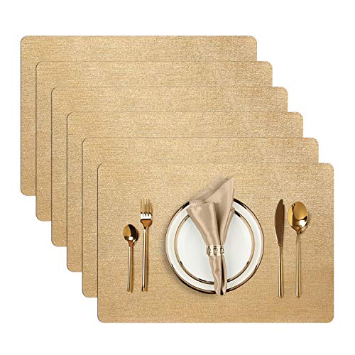 AIRCOWRIE Platzsets für Esstisch 6er Set, hitzebeständige Platzdeckchen Waschbar Vinyl Tischmatten für Küche Restaurant Dekorationen (Gold) von AIRCOWRIE