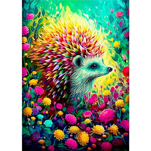 AIRDEA 5D Bunte Igel Blumen Diamond Painting Erwachsene Kits, DIY Diamond Painting Bilder, Mosaikherstellung Malen Nach Zahlen, Full Drill Malerei Kits für Home Wand Décor 30x40cm von AIRDEA