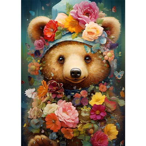 AIRDEA DIY Bär Diamond Painting Set Erwachsene Kinder, Diamant Painting Bilder 5D Blumen Diamant Kunst Bär Diamant Malerei Set Cross Stickerei Malerei Kits für Heimdekor 30x40 cm von AIRDEA