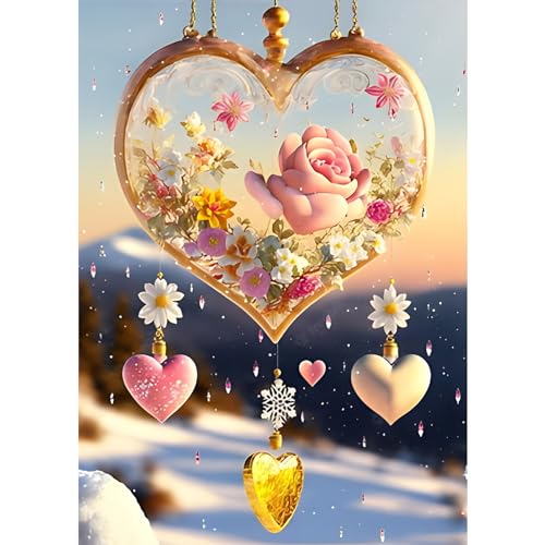 AIRDEA DIY Herz Diamond Painting Set Erwachsene Kinder, Diamant Painting Bilder 5D Blumen Diamant Kunst Windspiel Diamant Malerei Set Cross Stickerei Malerei Kits für Heimdekor 30x40 cm von AIRDEA