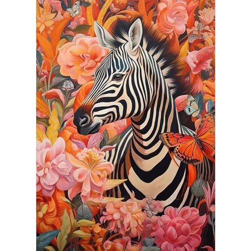 AIRDEA DIY Zebra Diamond Painting Set Erwachsene Kinder, Diamant Painting Bilder 5D Zebra Diamant Kunst Blumen Diamant Malerei Set Cross Stickerei Malerei Kits für Heimdekor 30x40 cm von AIRDEA