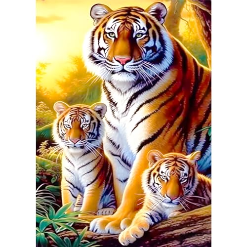 AIRDEA Familie der Wilden Tiger Diamond Painting, 5D Diamant Painting Erwachsene Bilder Malerei Set, Full Mosaikherstellung für Erwachsene, Home Wand Décor 30x40cm von AIRDEA