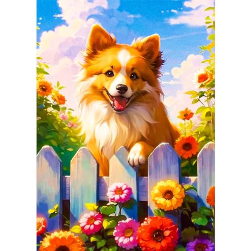 AIRDEA Hundeblumen Diamond Painting Kits für Erwachsene, DIY 5D Diamond Art Paint mit runden Diamond, Full Drill Gem Art Painting Kit für Home Wall Decor Geschenke 30x40cm von AIRDEA