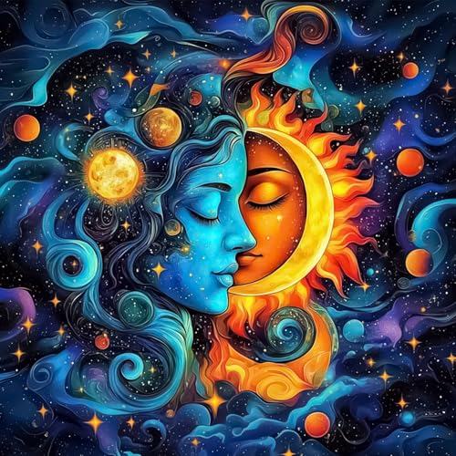 AIRDEA Sonne und Mond Diamond Painting Erwachsene, DIY 5D Sternenhimmel Diamant Painting Bilder, Bastelset Erwachsene Frauen als Haus Wanddeko 30x30 cm von AIRDEA