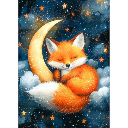 AIRDEA Süßer Fuchs Diamond Painting Erwachsene, DIY 5D Mond Diamant Painting Bilder, Bastelset Erwachsene Frauen als Haus Wanddeko 30x40 cm von AIRDEA