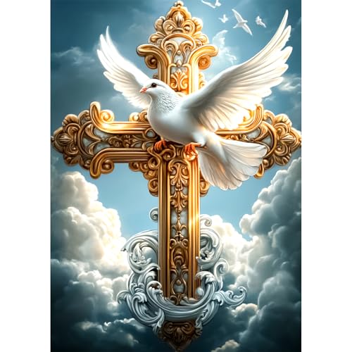 AIRDEA Kreuzen Diamond Painting Erwachsene, DIY 5D Friedenstaube Diamant Painting Bilder, Bastelset Erwachsene Frauen als Haus Wanddeko 30x40 cm von AIRDEA