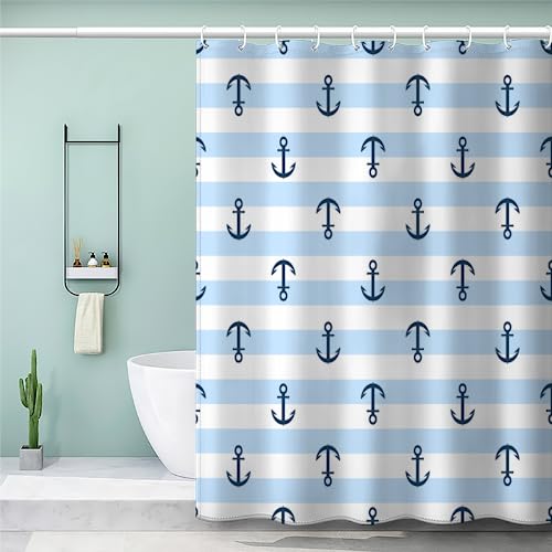 AIREBE Anker Duschvorhang 180x200cm, Ozean Anti-Schimmel Duschvorhänge, Waschbar Schwer Stoff Polyester Duschrollo für Badewanne mit 12 Duschvorhang Hake von AIREBE