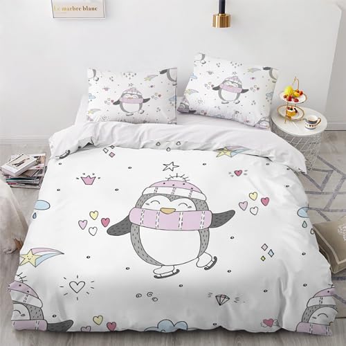AIREBE Bettwäsche 135x200, 3-Teilige Pinguin Bettwäsche-Set, 100% Mikrofaser Weich Bettbezug Süße Tiere 3D Motiv mit Reißverschluss Geeignet Für Erwachsene Und Kinder Single von AIREBE