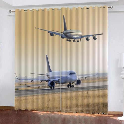 AIREBE Flugzeug Verdunklungsvorhänge Mit Ösen 150x166cm (B X H) Vorhänge Blickdicht für Dekoration Zuhause, Schlafzimmer, Wohnzimmer, Transport Himmel 3D gedruckt 2er Set gardinen von AIREBE