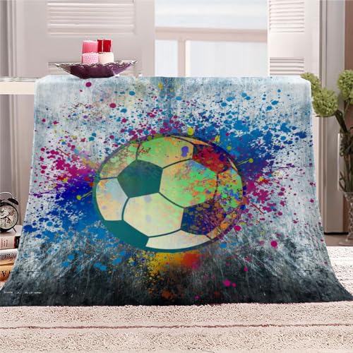 AIREBE Kuscheldecke Fußball Sport 130x150 cm 3D Weiche Flauschig Flanell Decke Und Atmungsaktive Anti Pilling Decke Für Bett Sofa Abstrakt Gemalt Fleecedecke Geschenke Für Jugendliche von AIREBE