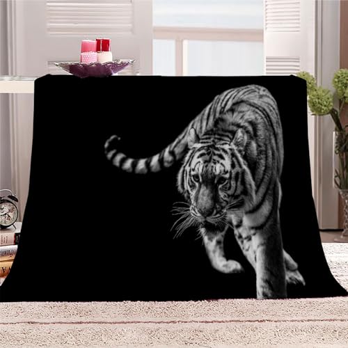 AIREBE Kuscheldecke Tiger 150x200 cm 3D Weiche Flauschig Flanell Decke Und Atmungsaktive Anti Pilling Decke Für Bett Sofa Waldtiere Schwarz Fleecedecke Geschenke Für Freundin von AIREBE