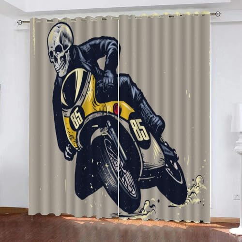 AIREBE Schallschutz Thermogardine Schädelrose Blackout Vorhang Geeignet für Balkon Schlafzimmer Wohnzimmer Fenster, Motorrad Schwarz Kindervorhänge 2-teiliges Set 234 x 137 cm von AIREBE