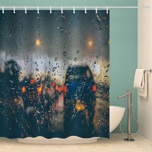 Duschvorhang Auto 240x200cm, Duschvorhang Wasserdicht Anti Schimmel,Schwer Stoff Polyester mit 12 Duschvorhangringen Auto 3D Motiv Waschbar Badewanne Vorhang von AIREBE