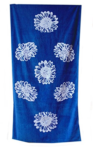 AIREE FAIREE Strandtuch Sommer Handtuch 100% Baumwolle Große 75 x150 cm Blume Muster (Blau) von AIREE FAIREE