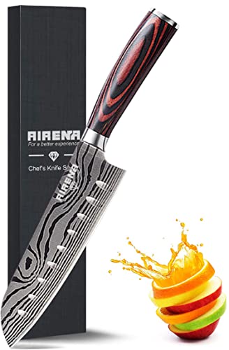 AIRENA Japanisches Santoku Messer, 7 inch Kochmesser Profi Messer Deutsche Karbon-Edelstahlmesser Extra Scharfe Messerklinge mit Ergonomischer Griff, Beste für Home Kitchen von AIRENA