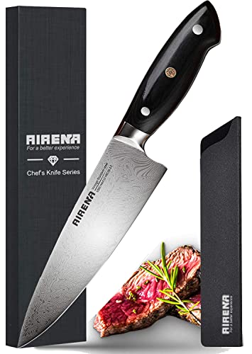 AIRENA Kochmesser, 8" Profi Küchenmesser, Full Tang Japanischer Stil Fleischmesser Allzweckmesser aus hochwertigem Carbon Edelstahl, Extra Scharfe Messer mit Holzgriff Ergonomischer Griff von AIRENA