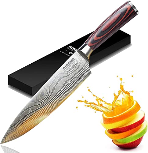 AIRENA Kochmesser, 8" Top Küchenmesser - Japanisches Messer im Damaststahl - Premium Rostfreier deutscher Stahl - Bester Wert mit Scheide & exquisiter Geschenkverpackung - Ultrascharfes Messer von AIRENA