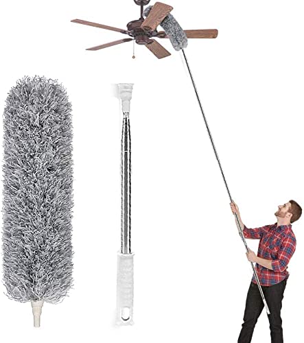 Dehnbarer mit Edelstahl Teleskop Stange, Mikrofasern Staubwischer Staubbesen mit Verbiegbare Eckbesen, Entfernt Mühelos Staub und Spinnweben, Extra lang 78-245cm von AIRLIWELL