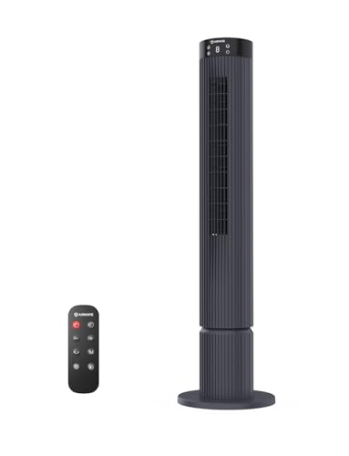 AIRMATE Turmventilator, 12 Geschwindigstufen Ventilator mit Fernbedienung 10m/s Geschwindigkeit, 110CM Standventilator 3 Modi/12 Std Timer, LED Display 40W Tower Fan, Dark Grey von AIRMATE