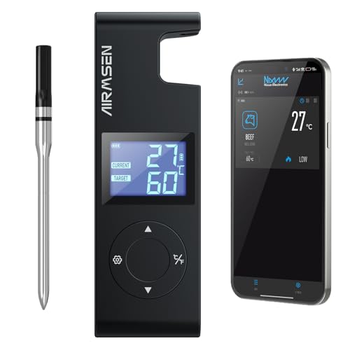 AIRMSEN Fleischthermometer Kabelloses Grillthermometer Bluetooth mit Hitzebeständigem Keramikgriff & LCD-Display 150m Fernüberwachung, Bluetooth 5.4 Smart-App-Steuerung für Räuchern BBQ - 1000mAh Akku AIRMSEN Fleischthermometer Kabelloses Grillthermometer Bluetooth mit Hitzebeständigem Keramikgriff & LCD-Display 150m Fernüberwachung, Bluetooth 5.4 Smart-App-Steuerung für Räuchern BBQ - 1000mAh Akku von AIRMSEN