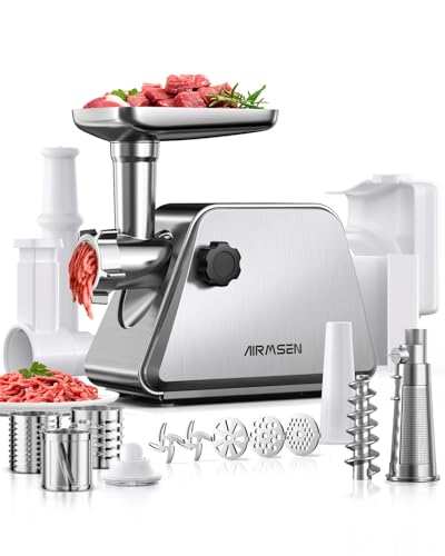 AIRMSEN 5-in-1 Elektrischer Fleischwolf – Multifunktionale Fleischmaschine mit 2 Edelstahl-Klingen, 3 Mahlplatten, 3 Schneideaufsätzen, Kubbe & Wurstaufsatz, Schnelle & Leise, Ideal für Zuhause AIRMSEN 5-in-1 Elektrischer Fleischwolf – Multifunktionale Fleischmaschine mit 2 Edelstahl-Klingen, 3 Mahlplatten, 3 Schneideaufsätzen, Kubbe & Wurstaufsatz, Schnelle & Leise, Ideal für Zuhause von AIRMSEN