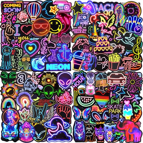 Aufkleber 200 Stück Neon Sticker Set Wasserfeste Vinyl Sticker Decals Coole Graffiti Sticker für Laptop Skateboard Scrapbook Trinkflasche MacBook IPad Handy Tagebuch Tassen Moped Fahrrad Koffer usw von AIRNOGO