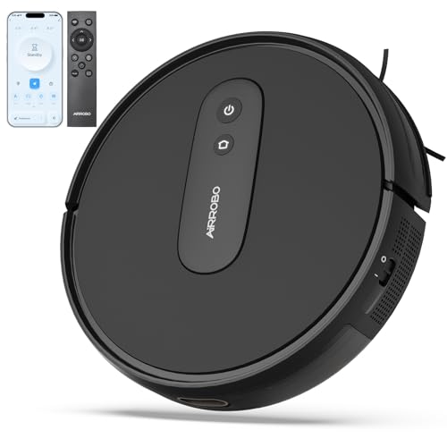 AIRROBO Saugroboter, P25 Staubsauger Roboter mit 2800 Pa Saugkraft, Roboterstaubsauger mit Ladestation, Fernbedienung, APP Steuerung, 120 Min Laufzeit, Optimiert für Teppich Tierhaare Hartböden von AIRROBO