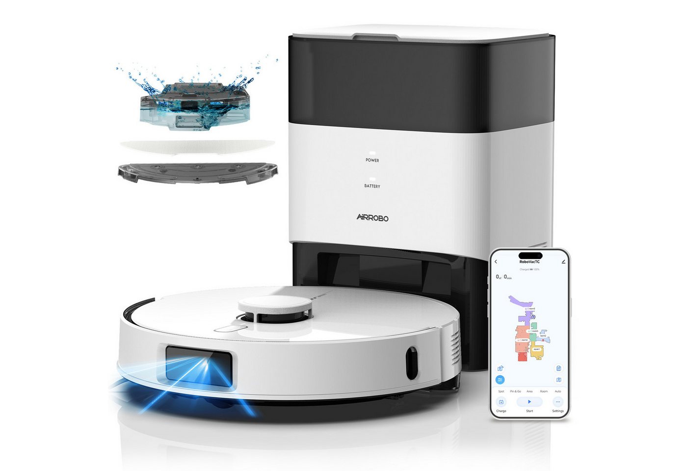 AIRROBO Nass-Trocken-Saugroboter L60 plus mit Wischfunktion, Teppicherkennung (Ausweichen), mit Beutel, LaserNavigation, 60 Tage Freihändig, 3 in 1 Kehren Wischen und Saugen von AIRROBO