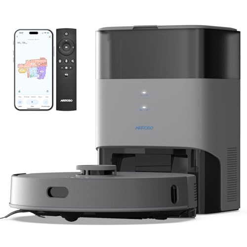 AIRROBO Saugroboter mit Wischfunktion und Absaugstation, T25+ Staubsauger Roboter 5500Pa, Saug und Wischroboter LiDAR Navigation, 240Min Laufzeit, APP-Steuerung, Starke Saugkraft für Teppich Tierhaare von AIRROBO