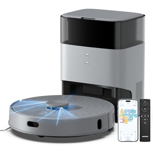 AIRROBO Saugroboter mit Wischfunktion und Absaugstation, T25+ Staubsauger Roboter 5500pa, Saug und Wischroboter LiDAR Navigation, APP-Steuerung, Starke Saugkraft für Teppich Tierhaare (Grau Muster) von AIRROBO