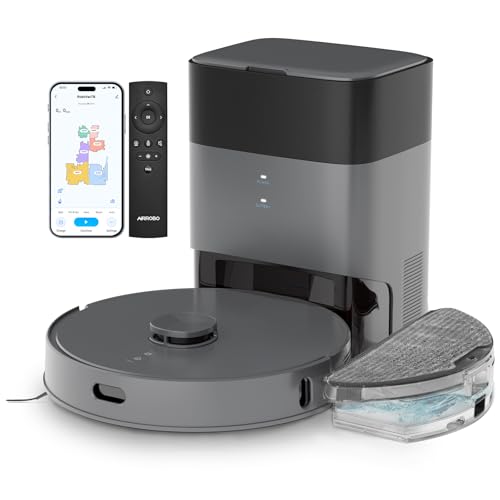 AIRROBO Saugroboter mit Wischfunktion und Absaugstation, T25+ Staubsauger Roboter 5500pa, Saug und Wischroboter LiDAR Navigation, APP-Steuerung, Starke Saugkraft für TeppichTierhaare von AIRROBO