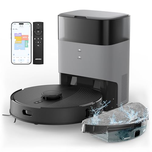 AIRROBO T20+ Saugroboter mit Wischfunktion, 3.5L Staubsauger Roboter mit Absaugstation, 180Min Laufzeit, LiDAR Navigation, Starke Saugkraft ideal für Teppich und Tierhaare, APP Steuerung von AIRROBO