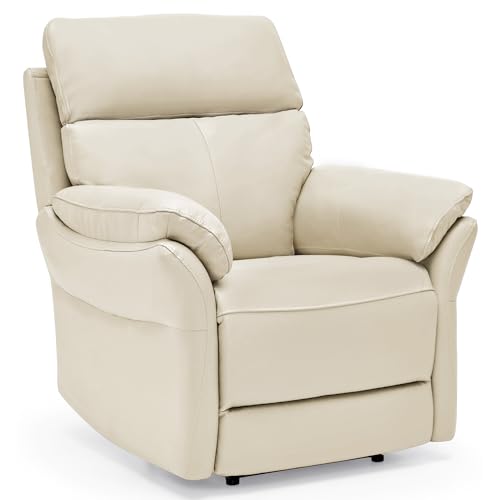 AIRSKY Relaxsessel Echtleder Fernsehsessel mit Liegefunktion Kinosessel Nickerchen Seniorensessel TV Sessel mit Schlaffunktion Manuell Verstellbar Liegesessel für Wohnzimmer (Cremeweiß) von AIRSKY