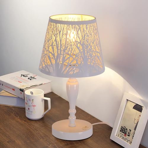 AIRTWESD Weiß Tischlampe aus Metall, E27 rustikale Schreibtischlampe mit käfigförmigem Schirm, Modern ​Edison Nachttischlampe für das Wohnzimmer, mit Schalter (No Bulb) von AIRTWESD