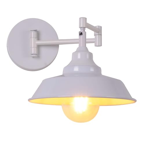 AIRTWESD Weiß Wandleuchte mit Schwenkarm E27 Wandlampen mit Gelenkarm Industrielle Modern ​Metall Wandbeleuchtung Alte Rustikale Retro Nachttischlampen (No Bulb) von AIRTWESD