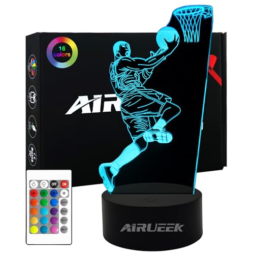 AIRUEEK 3D Basketball Geschenke Nachtlicht, Illusions LED Lampe mit 16 Farbwechseln und Fernbedienung, basketball deko zimmer, geschenke für basketballer von AIRUEEK