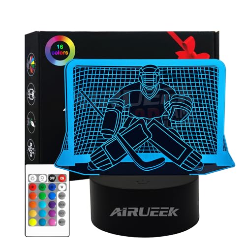 AIRUEEK Eishockey Geschenke Jungen Nachtlicht, Hockey Geschenke für Jungs, 3D Optische Täuschung Lampe 16 Farben Ändern, Weihnachten Geburtstags Geschenke für Sport Eishockey-Fans von AIRUEEK