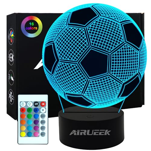 AIRUEEK Fussball Geschenke Jungen Nachtlicht Kinder,Fußball Geschenke für Jungs, 3D Optische Täuschung Lampe 16 Farben Ändern, Weihnachten Geburtstags Geschenke für Männer, Vatertagsgeschenk von AIRUEEK