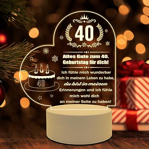 AIRUEEK Geschenke für Frauen Männer zum 40, Geschenk 40 Geburtstag mann frau, Spezial- & Stimmungsbeleuchtung 3D Led Lampe,Led Herz Personalisierte mit Segenswünsche von AIRUEEK