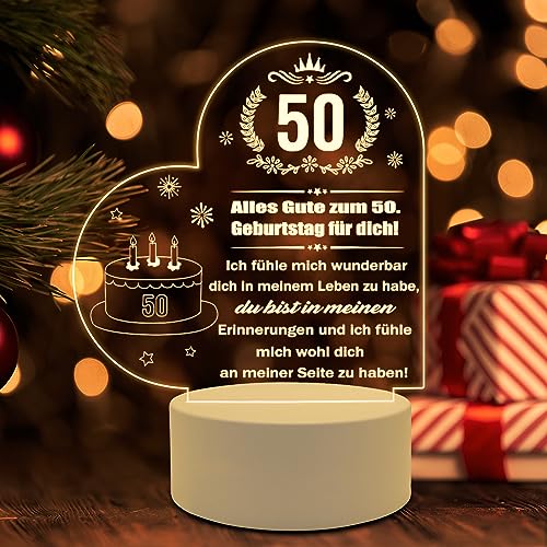 AIRUEEK Geschenke für Frauen Männer zum 50, Geschenk 50 Geburtstag mann frau, Spezial- & Stimmungsbeleuchtung 3D Led Lampe,Led Herz Personalisierte mit Segenswünsche von AIRUEEK