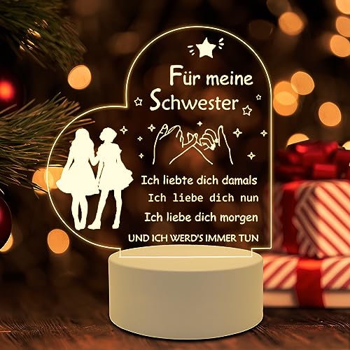 AIRUEEK Schwester Geschenke, Lampe geschenk für schwester geburtstag,sinnvolles geschenk für schwester, Muttertagsgeschenk für Große Schwester, Nachtlicht Personalisiert mit Gedicht von AIRUEEK