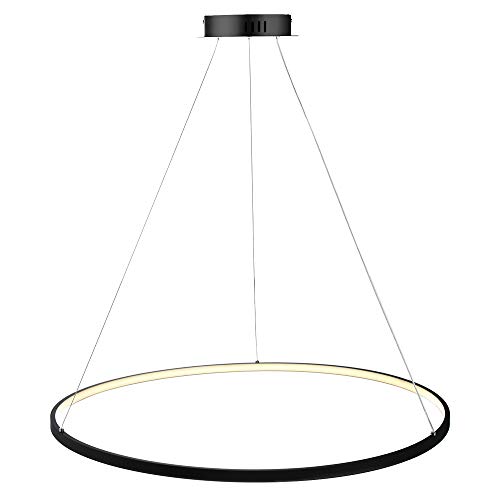 1-Licht Kreis Pendelleuchte LED Metall Acryl Kronleuchter Modern Hängend Verstellbar Hängeleuchte Für Wohnzimmer Schlafzimmer Küche,Black+WarmLight-80cm von AIRUI