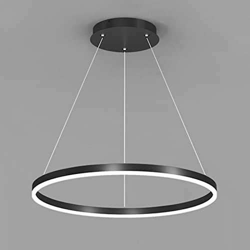AIRUI 1-Licht Single Circle Pendelleuchte Nordic Modern Ring Lüster Abgehängt Verstellbar LED Hängelampe Für Wohnzimmer Schlafzimmer Esszimmer,Black+Warm White-80CM 50W von AIRUI