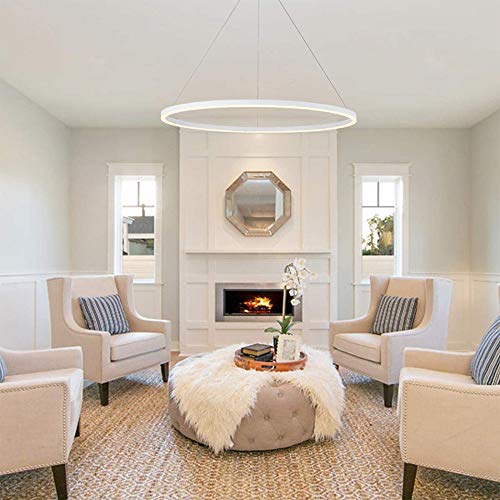 AIRUI 1-Licht Single Circle Pendelleuchte Nordic Modern Ring Lüster Abgehängt Verstellbar LED Hängelampe Für Wohnzimmer Schlafzimmer Esszimmer,White+Neutral Light-60CM 38W von AIRUI