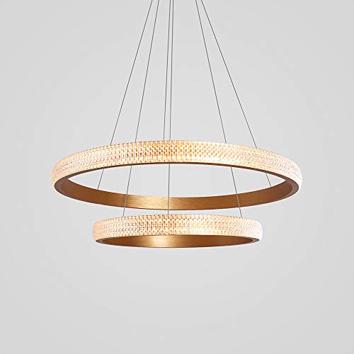 AIRUI 2-Licht Kreis Kronleuchter LED Gold Ring Hängelampe Kreativ Modern Pendelleuchte Wohnzimmer Schlafzimmer Esszimmer Deckenbeleuchtung,WarmLight-60+80cm von AIRUI