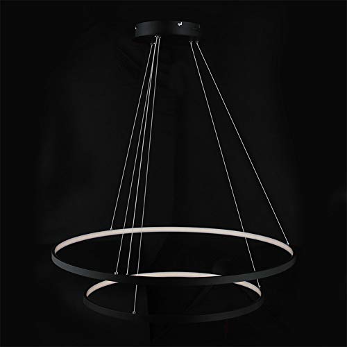 AIRUI 2 Ringe Kreis Pendelleuchte Modern Dimmbar LED Kronleuchter Höhenverstellbar Aufgehängt Hängelampe Für Wohnzimmer Esstisch Büro,Black+SteplessDimming-80+100cm113W von AIRUI