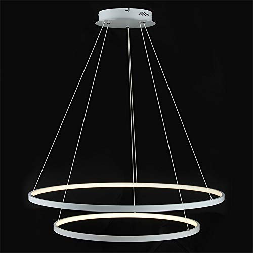 AIRUI 2 Ringe Kreis Pendelleuchte Modern Dimmbar LED Kronleuchter Höhenverstellbar Aufgehängt Hängelampe Für Wohnzimmer Esstisch Büro,White+TricolorLight-60+80cm88W von AIRUI