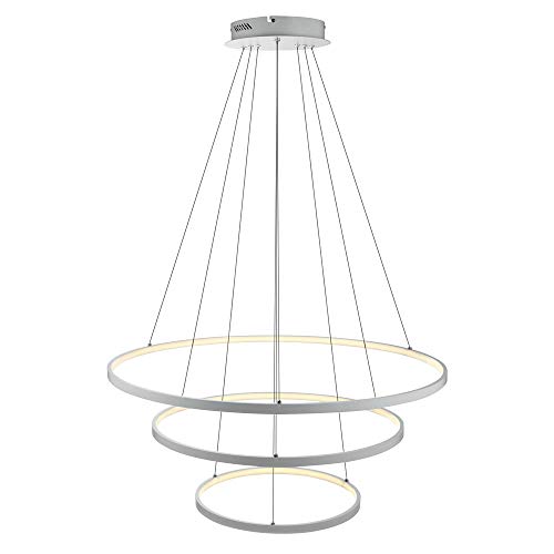 AIRUI 3-Ring Rund Kronleuchter Modern Verstellbar LED-Decken Pendelleuchte Metall Hängend Hängelampe Für Wohnzimmer Schlafzimmer Esstisch,White+WarmLight-40+60+80cm113W von AIRUI