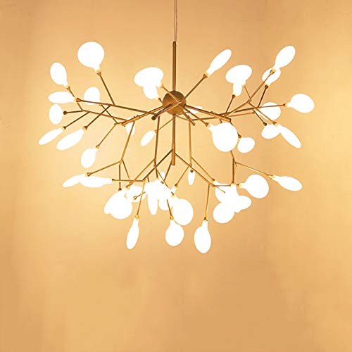 AIRUI 54-Lichter Kronleuchter LED Leuchtkäfer Blatt Pendelleuchte Postmodern Kreativ Sputnik Hängelampe Für Wohnzimmer Schlafzimmer Restaurant,Gold-WarmLight von AIRUI
